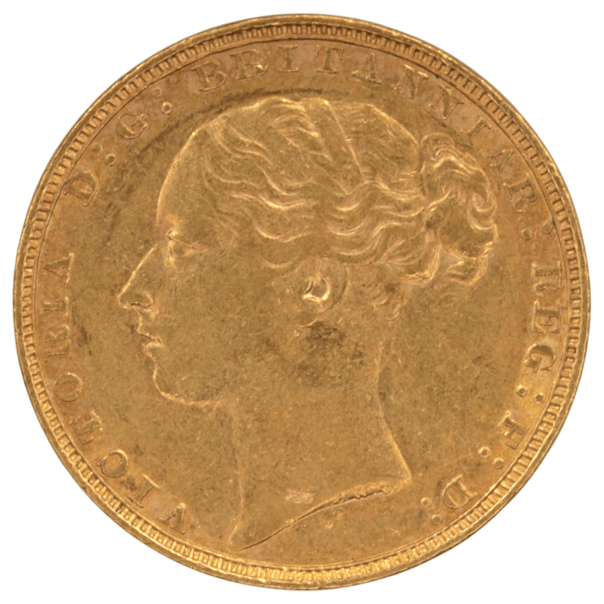 NJ BUYER'S MARKETPLACEの1884年イギリス製ヴィクトリア女王ヤングヘッド金貨。表面に女王の肖像が刻印されたアンティークゴールドコイン。