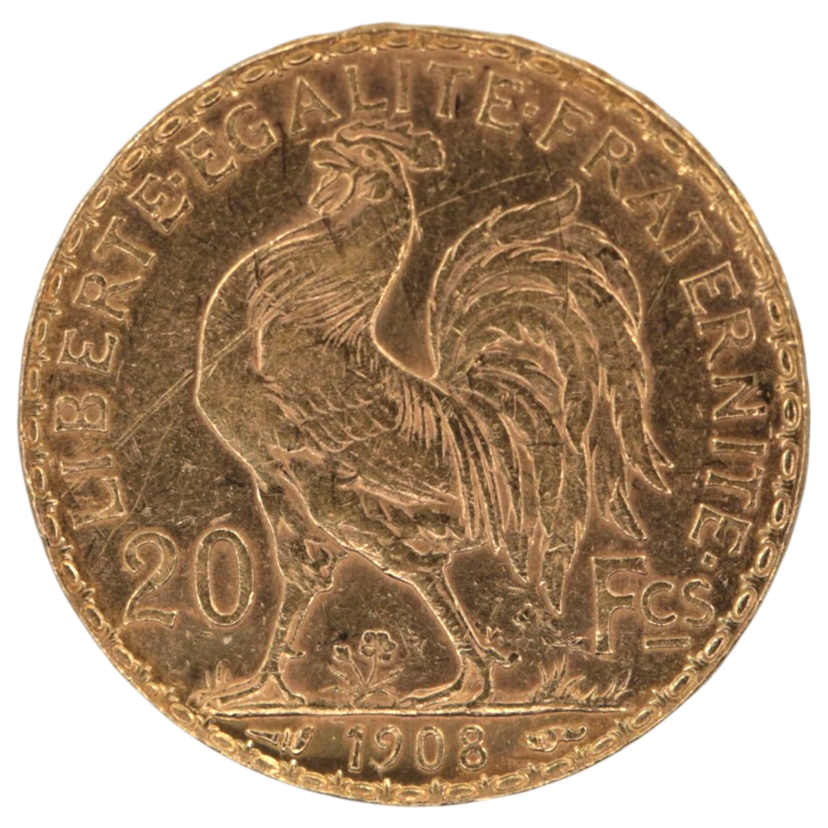 フランス 20フラン金貨 1908年 パリ鋳 マリアンヌ メレダイヤ象嵌