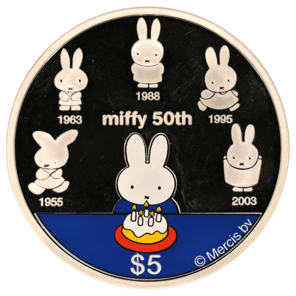 【純銀】ミッフィー50周年アニバーサリー5オンス　約155グラム クック島 5ドル銀貨 2005年 ミッフィー 50周年｜NJ BUYER'S MARKETPLACE