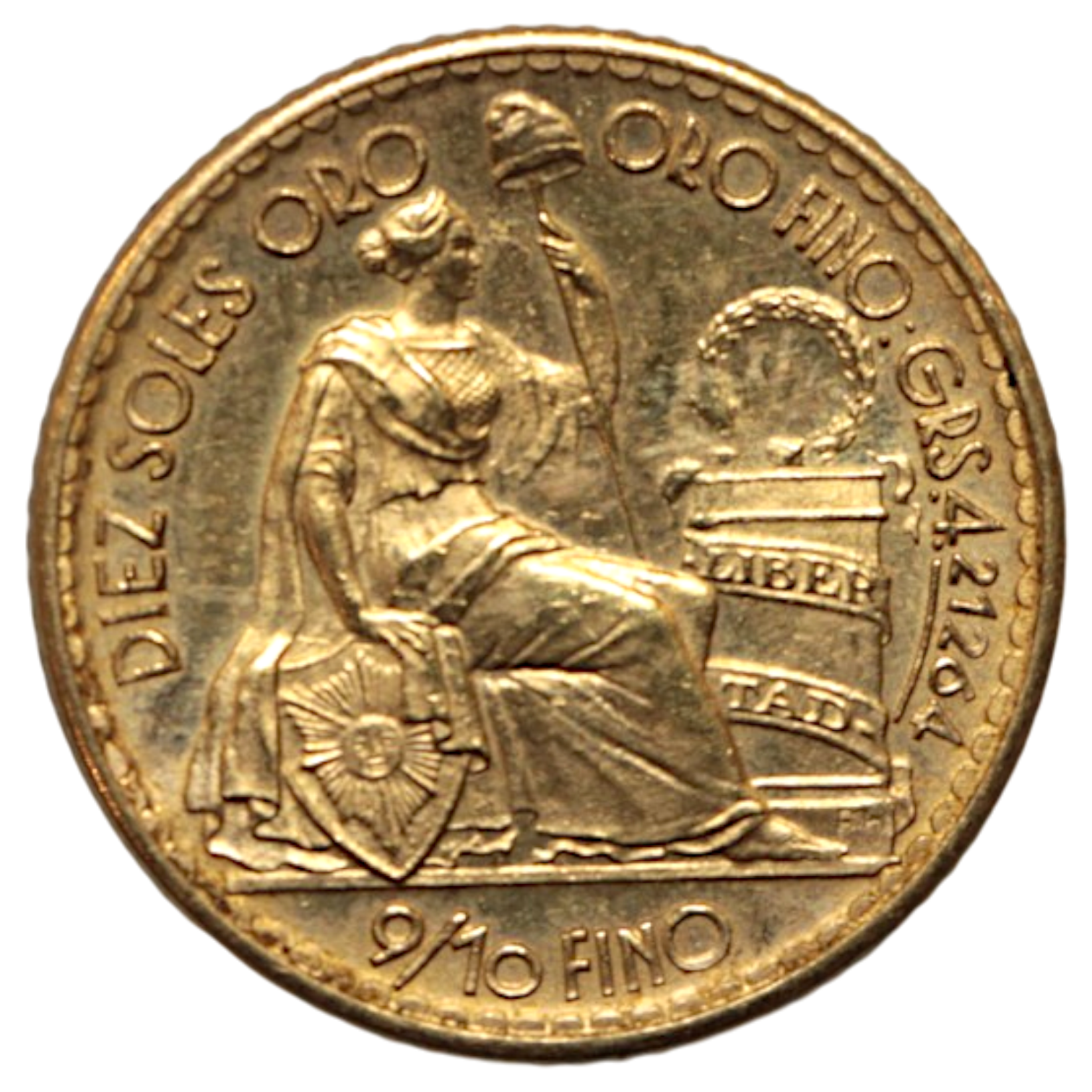 ペルー 10ソル金貨 1965年 リマ鋳 リバティ