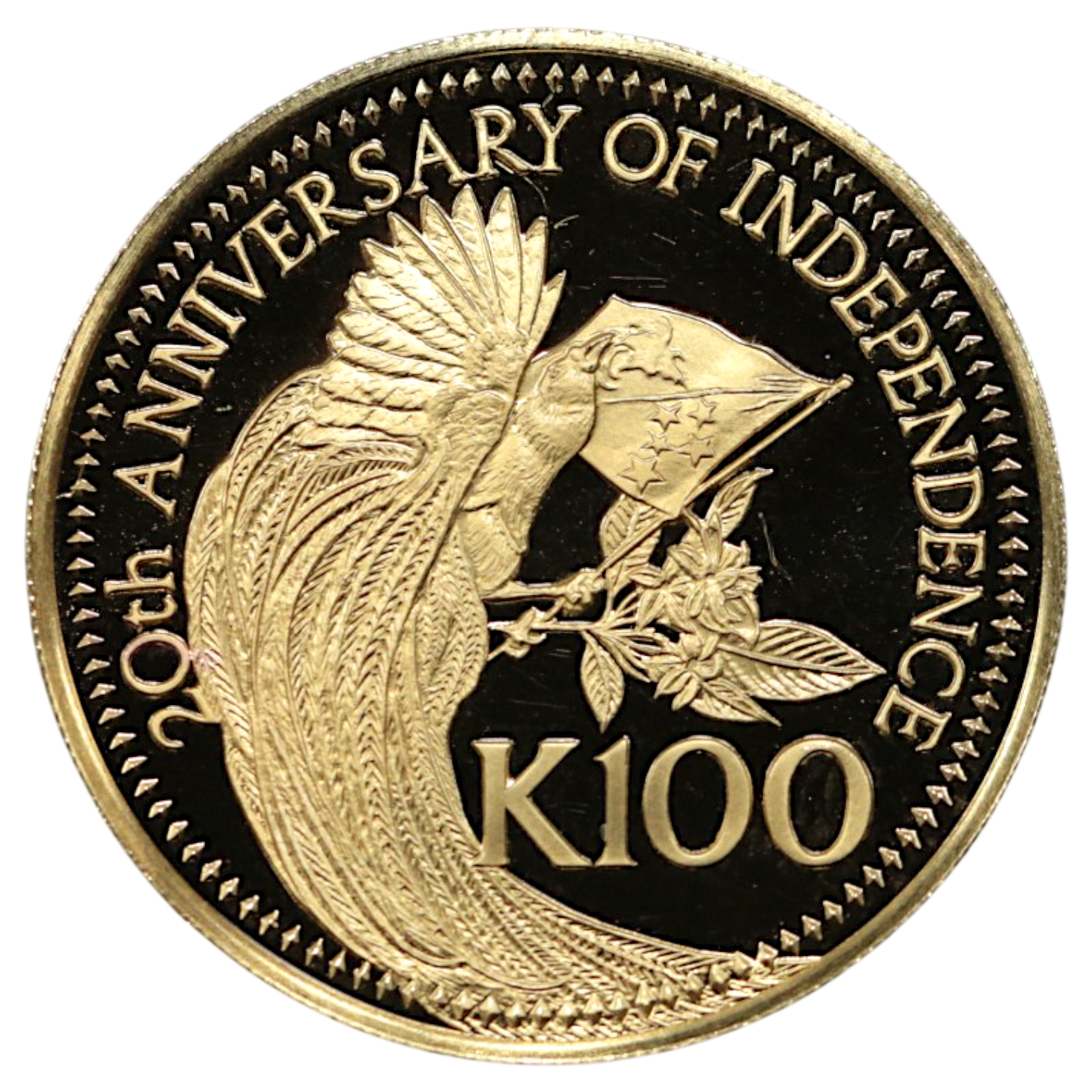 パプアニューギニア 100キナ金貨 1995年 フランクリンミント鋳 極楽鳥 独立20周年記念