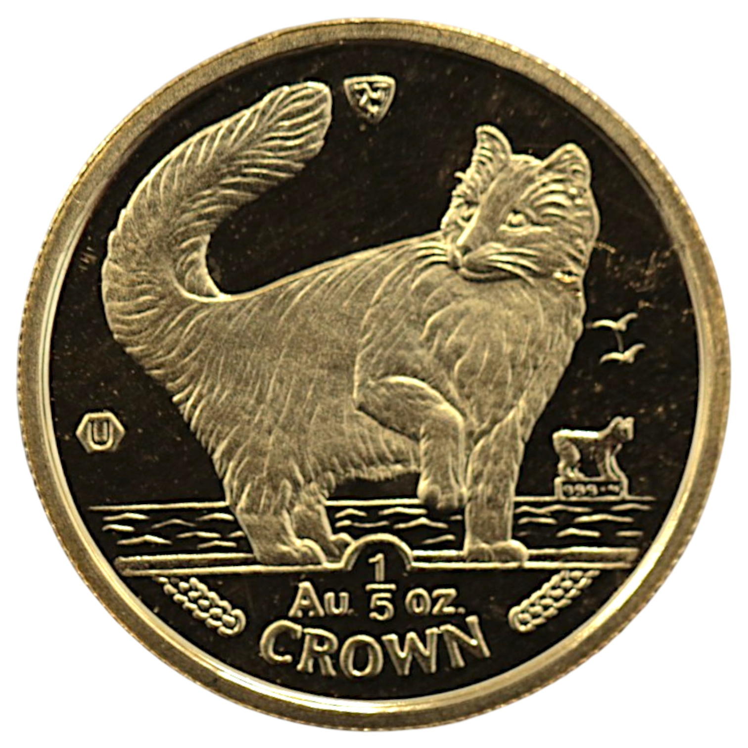 マン島 1/5クラウン金貨 1991年 ポブジョイ鋳 ノルウェージャンフォレスト エリザベス2世