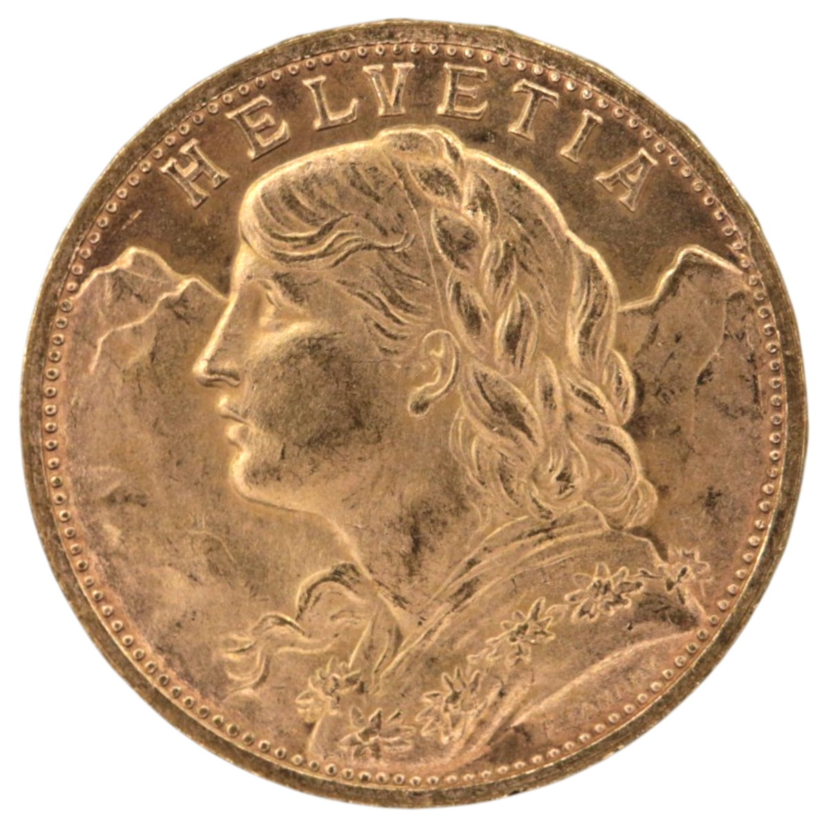 スイス 20フラン金貨 1927年 ベルン鋳 ヘルヴェティア