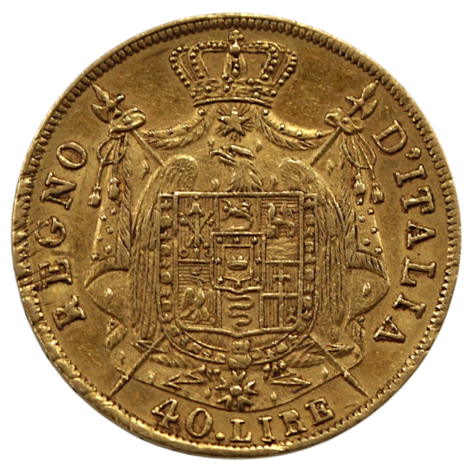 イタリア 40リレ金貨 1808年 ミラノ鋳 ナポレオン1世 無冠
