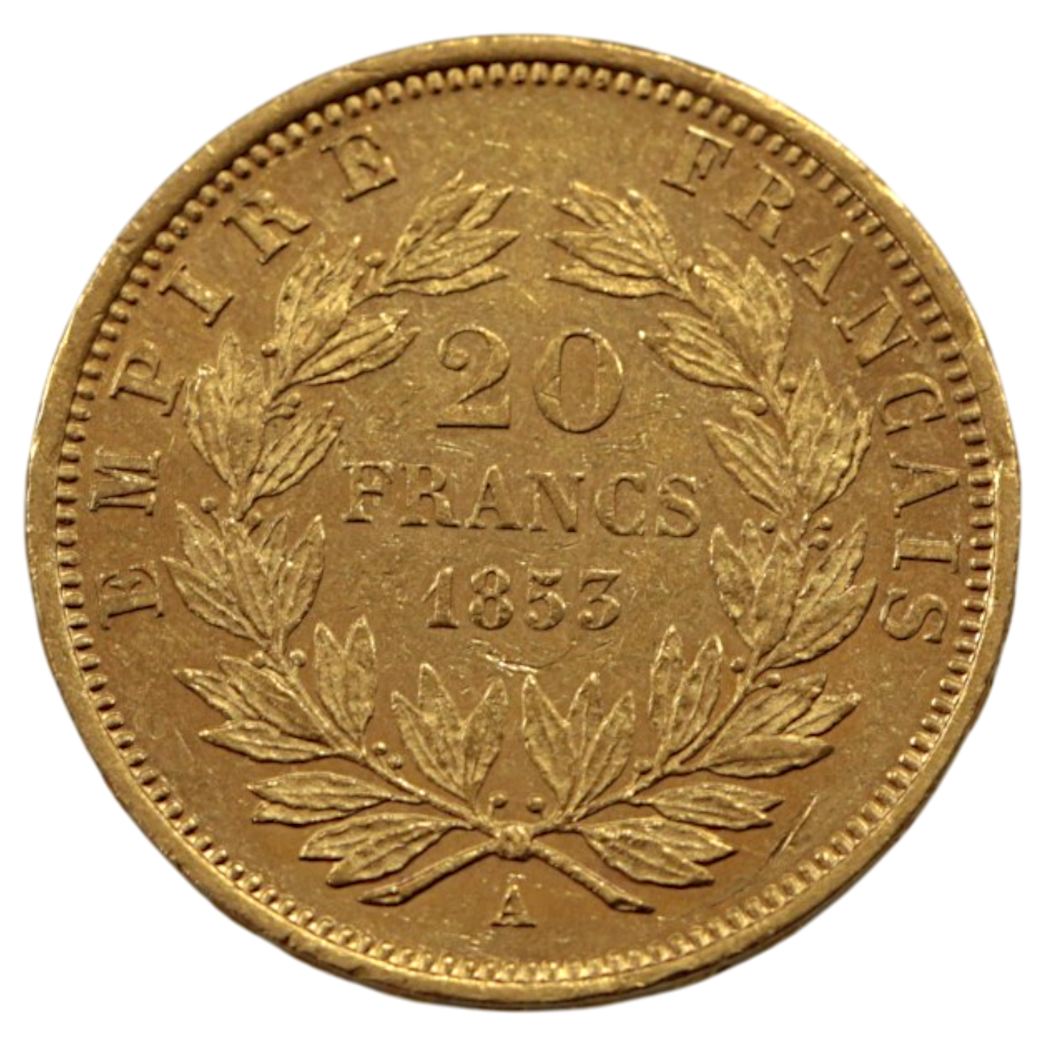 フランス 20フラン金貨 1853年 パリ鋳 ナポレオン3世 無冠