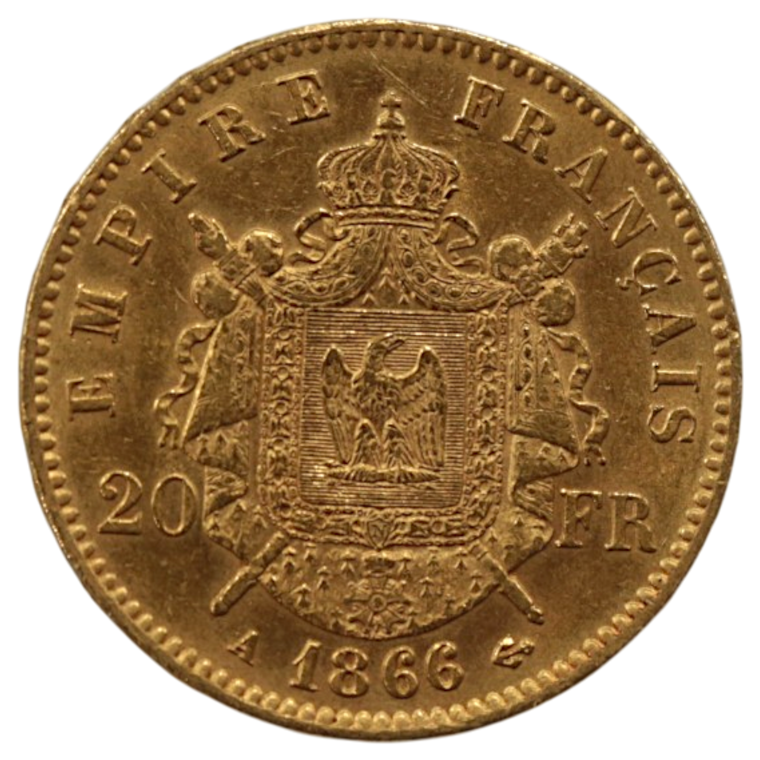 フランス 20フラン金貨 1866年 パリ鋳 ナポレオン3世 有冠