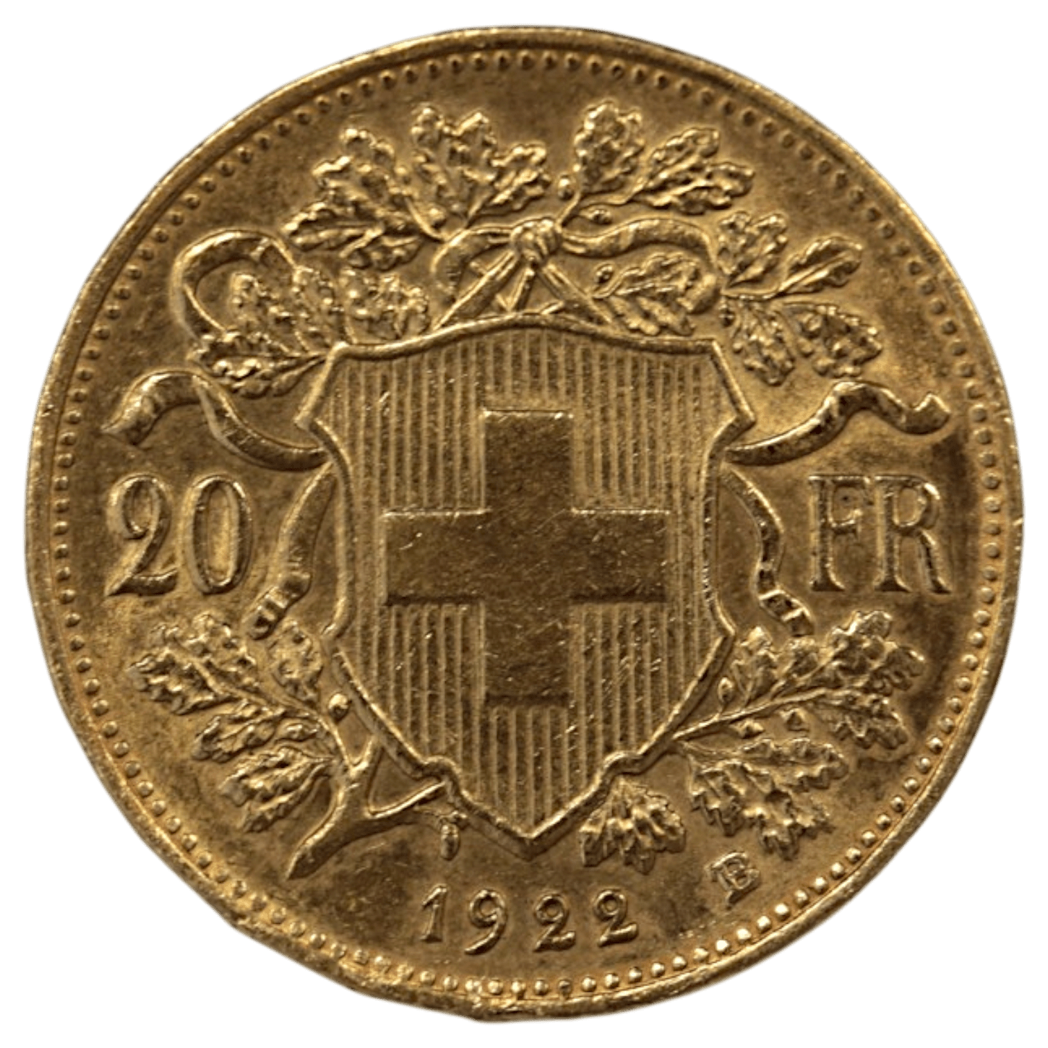 スイス 20フラン金貨 1922年 ベルン鋳 ヘルヴェティア メレダイヤ象嵌加工 - NJ BUYER'S MARKETPLACE