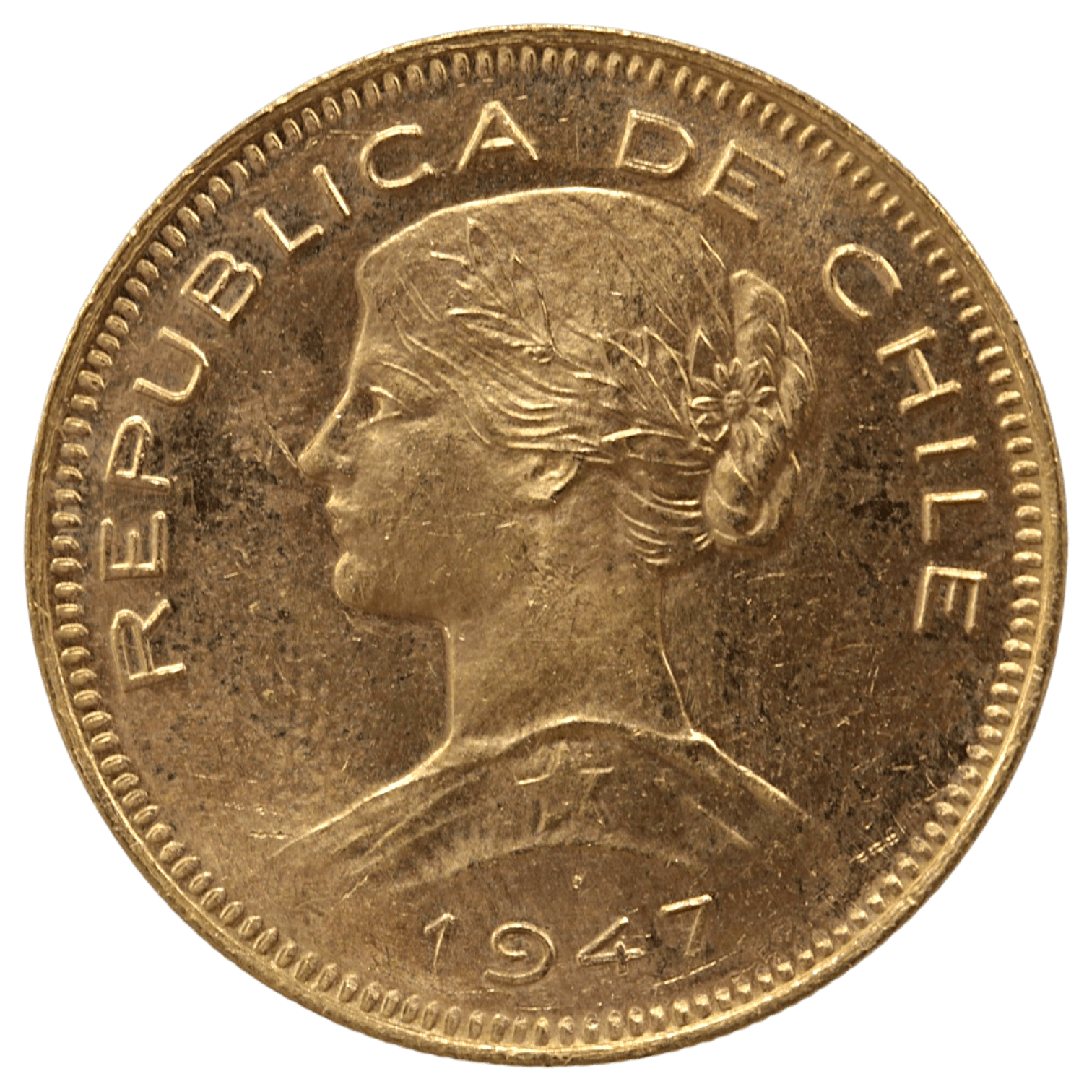チリ 100ペソ金貨 1947年 サンディアゴ鋳 チリの女性像 - NJ BUYER'S MARKETPLACE