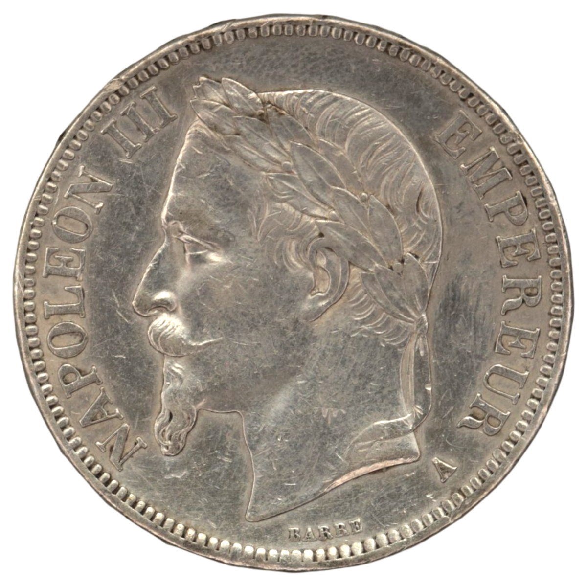 フランス 5フラン銀貨 1867年 パリ鋳 ナポレオン3世 有冠