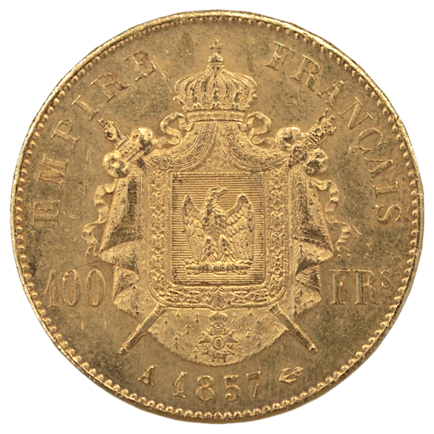フランス 100フラン金貨 1857年 パリ鋳 ナポレオン3世 無冠