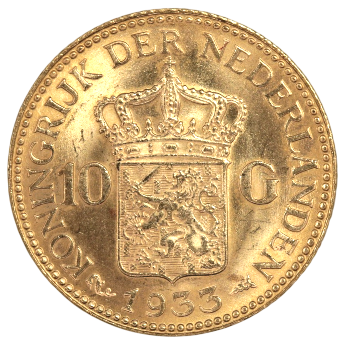 オランダ 10グルテン金貨 1933年 ウィルヘルミナ
