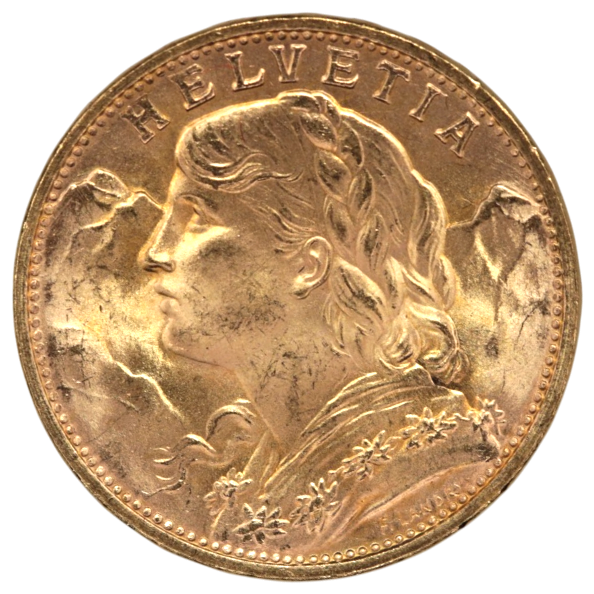 スイス 20フラン金貨 1949年 ヘルヴェティア