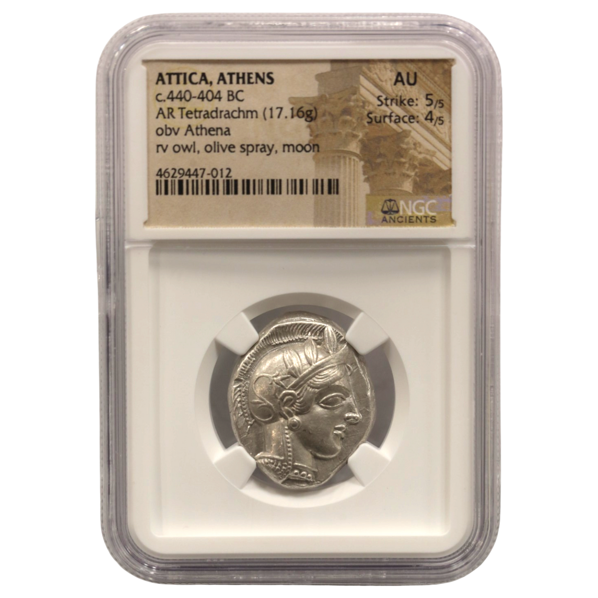 アテナイ テトラドラクマ銀貨 前440～前404年頃 コキンメフクロウ NGC AU 5/5 4/5