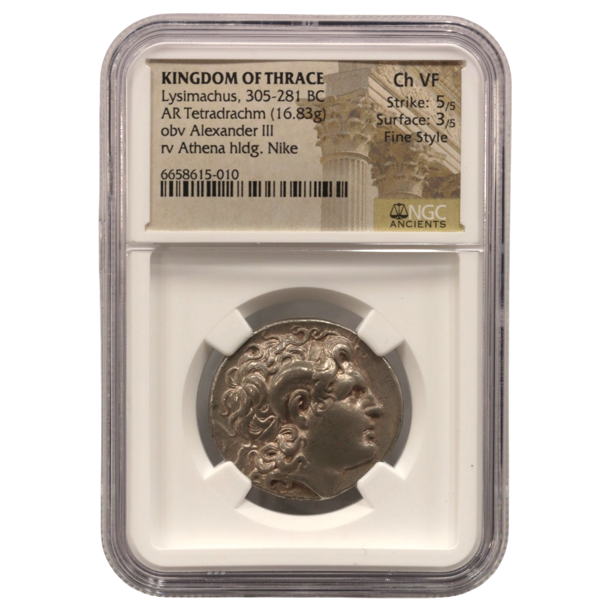 トラキア テトラドラクマ銀貨 前305～前281年 アレクサンドロス大王 NGC Ch-VF 5/5 3/5