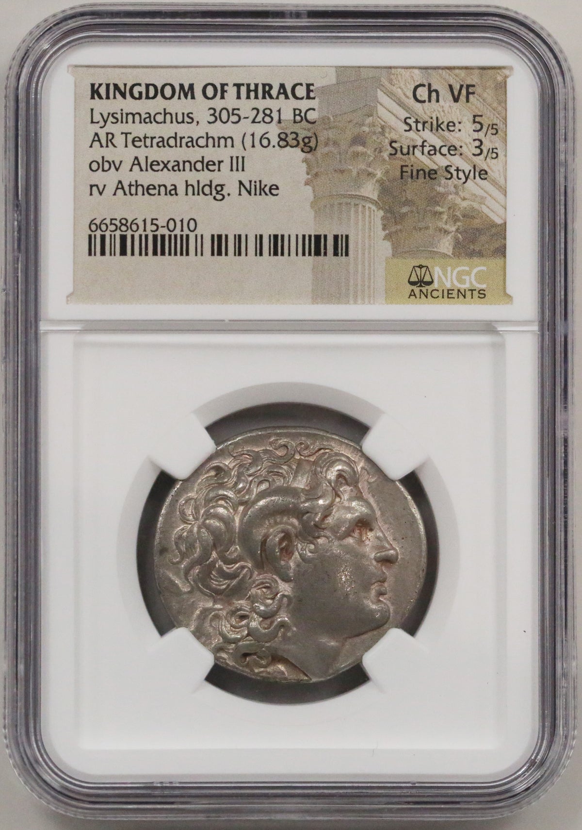 トラキア テトラドラクマ銀貨 前305～前281年 アレクサンドロス大王 NGC Ch-VF 5/5 3/5