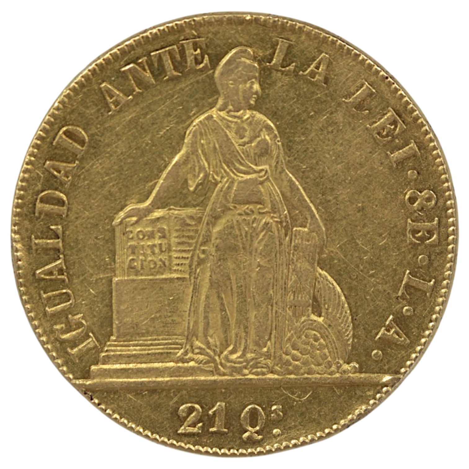 チリ 8エスクード金貨 1851年 リバティ