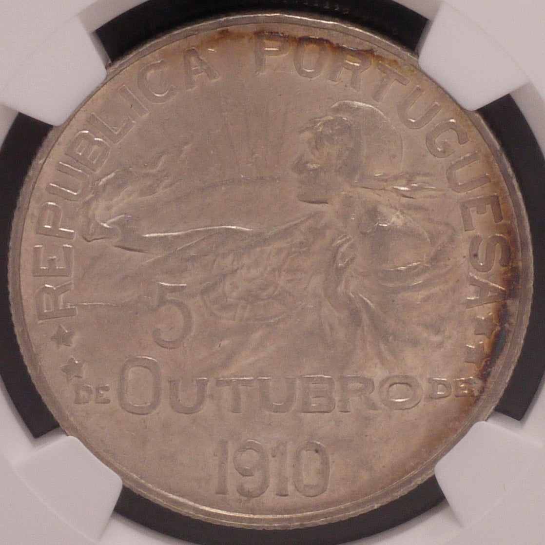 Portugal Escudo Silver Coin 1910 Birth of Republic NGC AU58