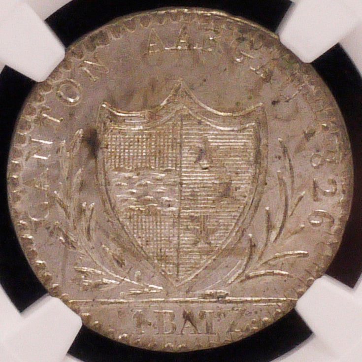 Switzerland 1 Batsen Silver Coin 1826 AAALGAL Shield Arms NGC MS66