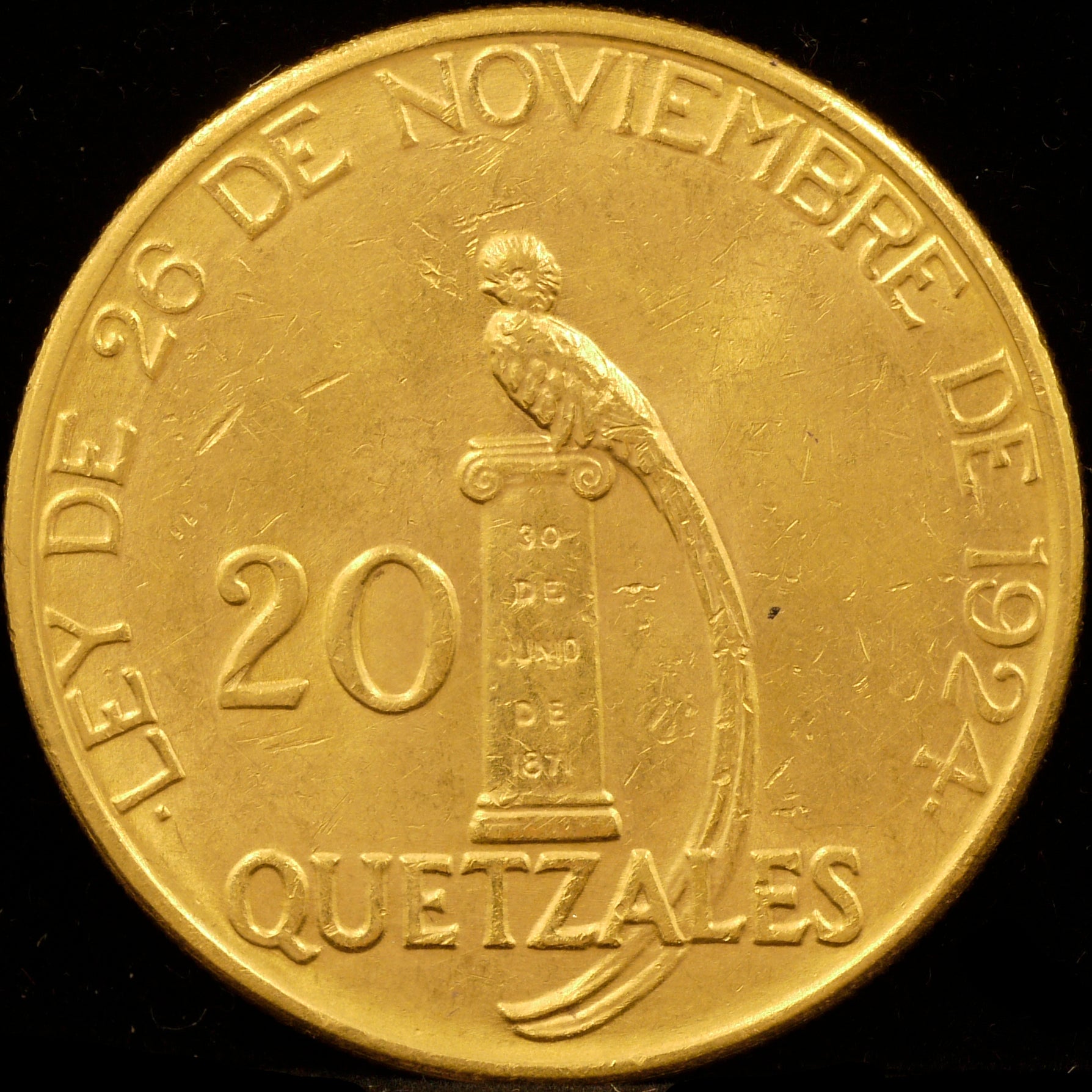 Guatemala 20 Ketsuar Gold Coins 1926 Ketsarbird