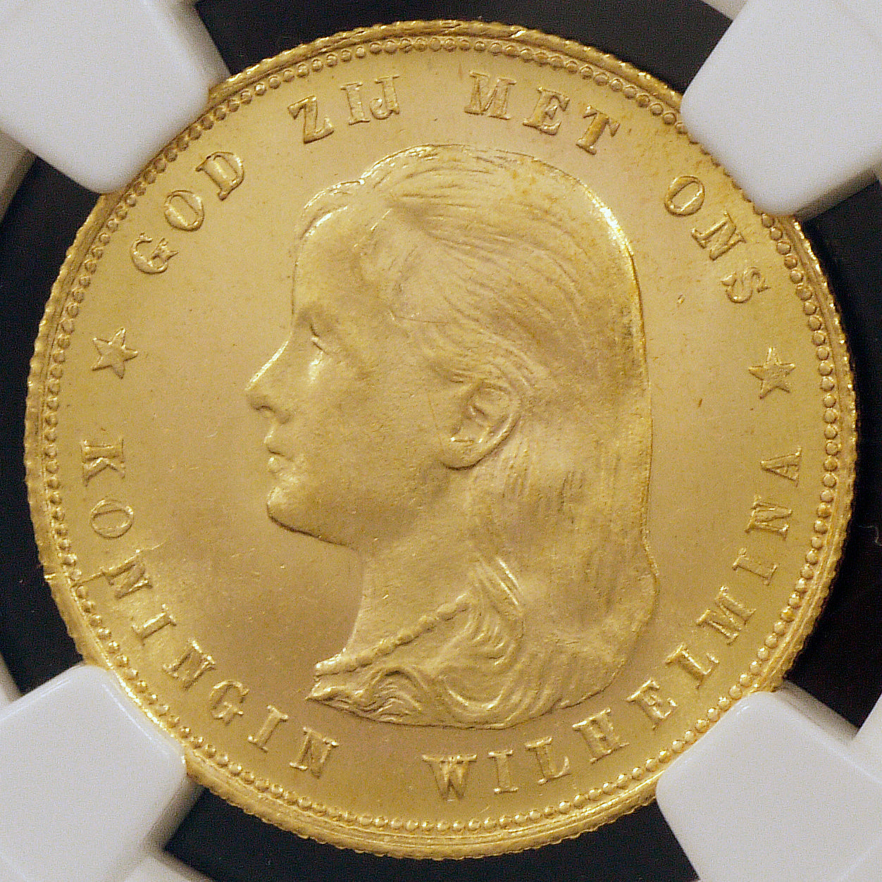 Dutch 10 Gourden Gold Coins 1897 Will Helmina