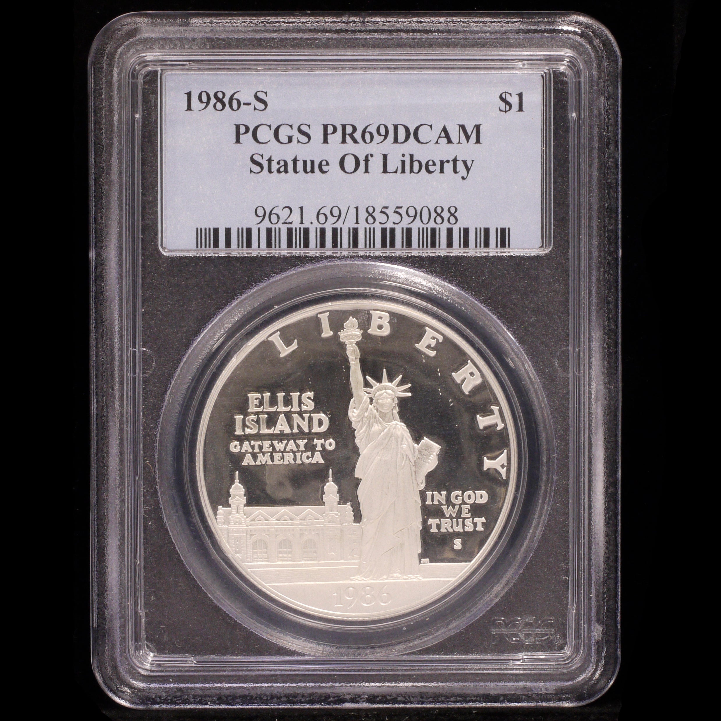 USA 1 dollar silver coin 1986 Liberty PCGS PR69 Deep Cameo