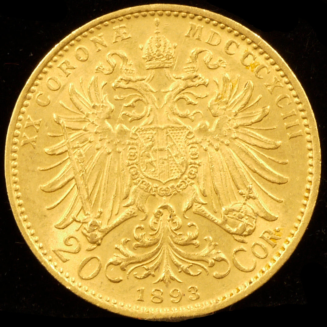 Austria 20 Colona Gold Coins 1893 Franz Joseph I