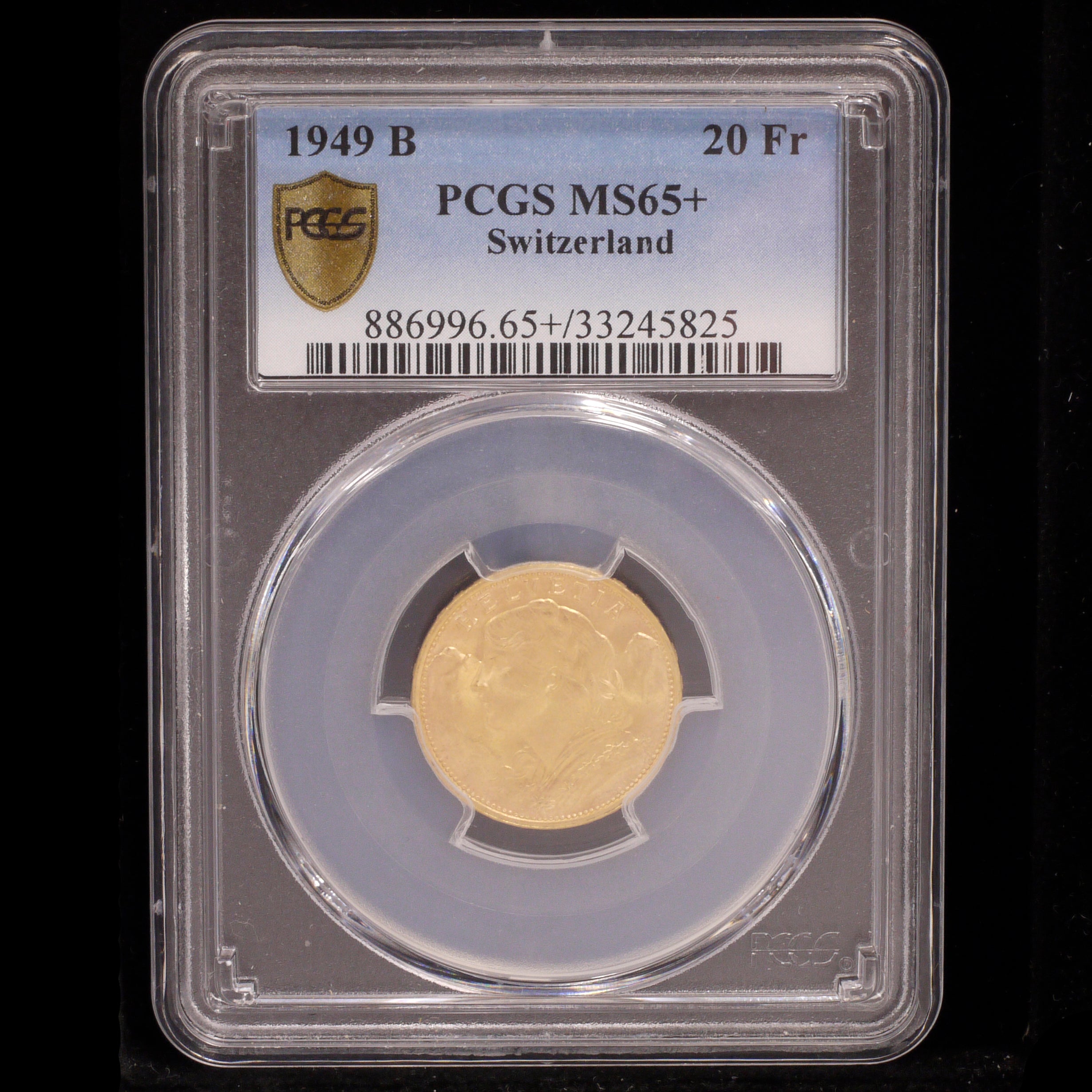 Switzerland 20 Fran Gold Coins 1949 PCGS MS65+