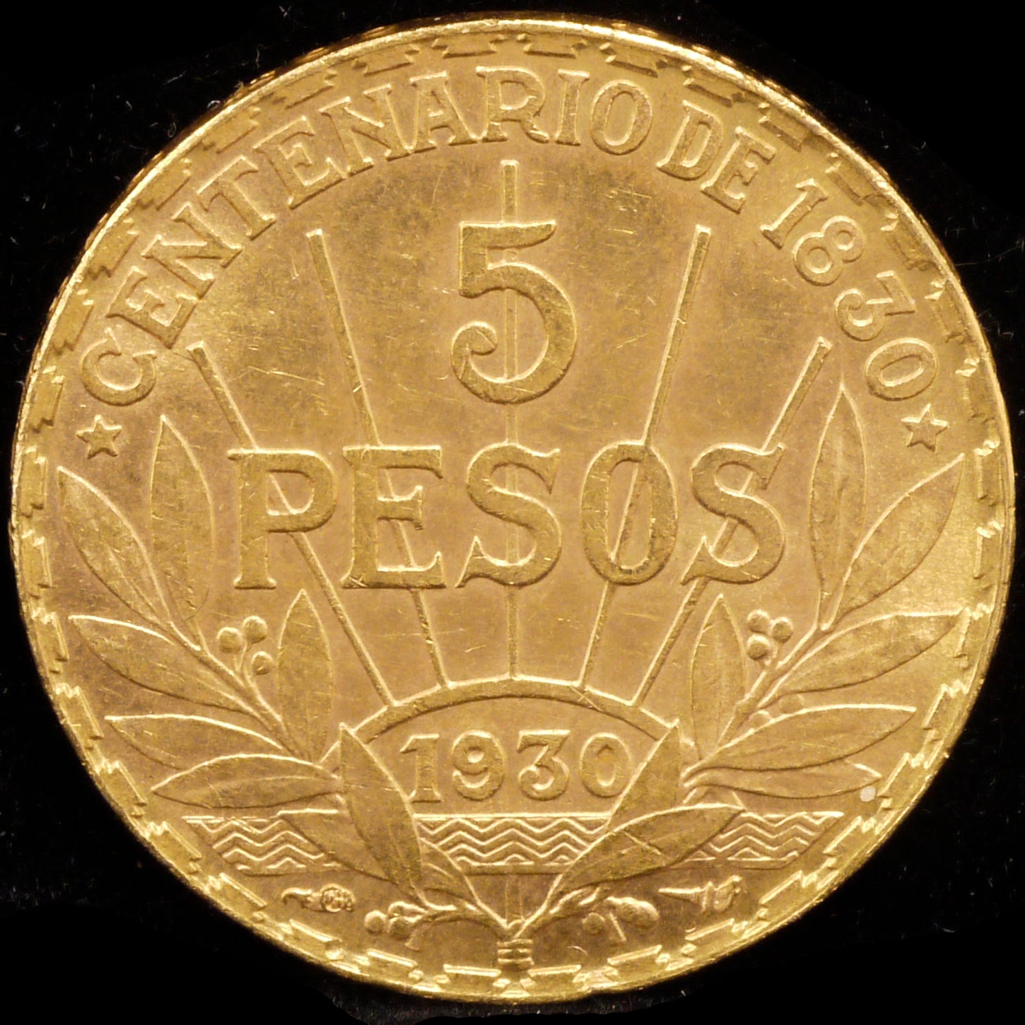 Uruguay 5 Peso Gold Coins 1930 President Jose Ardigas Constitution 100th Anniversary