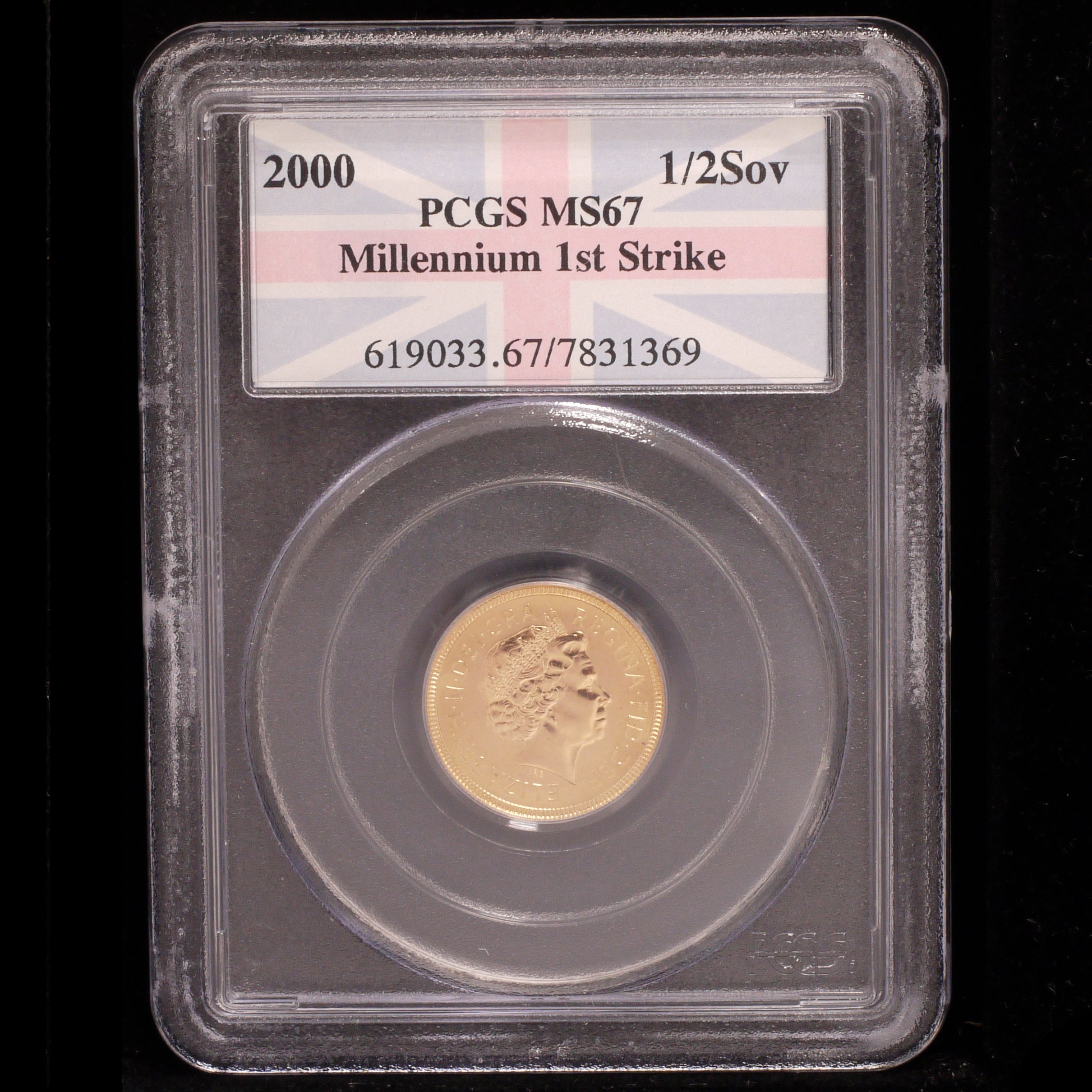 UK 1/2 Sovelin gold coin 2000 Elizabeth II PCGS MS67 Mellennium 1st Strike