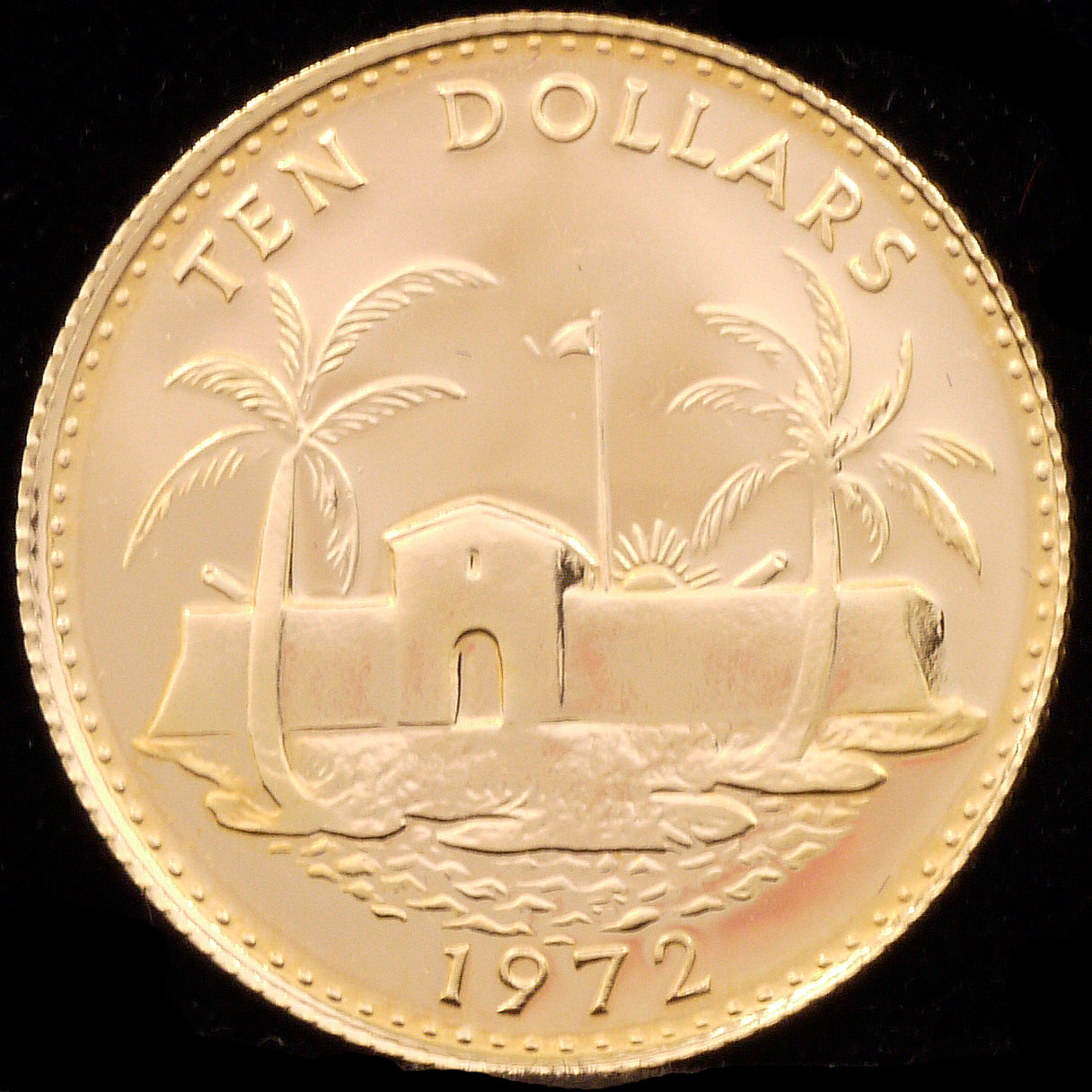 Bahamas 10 dollar gold coins 1972 Fortress and palms