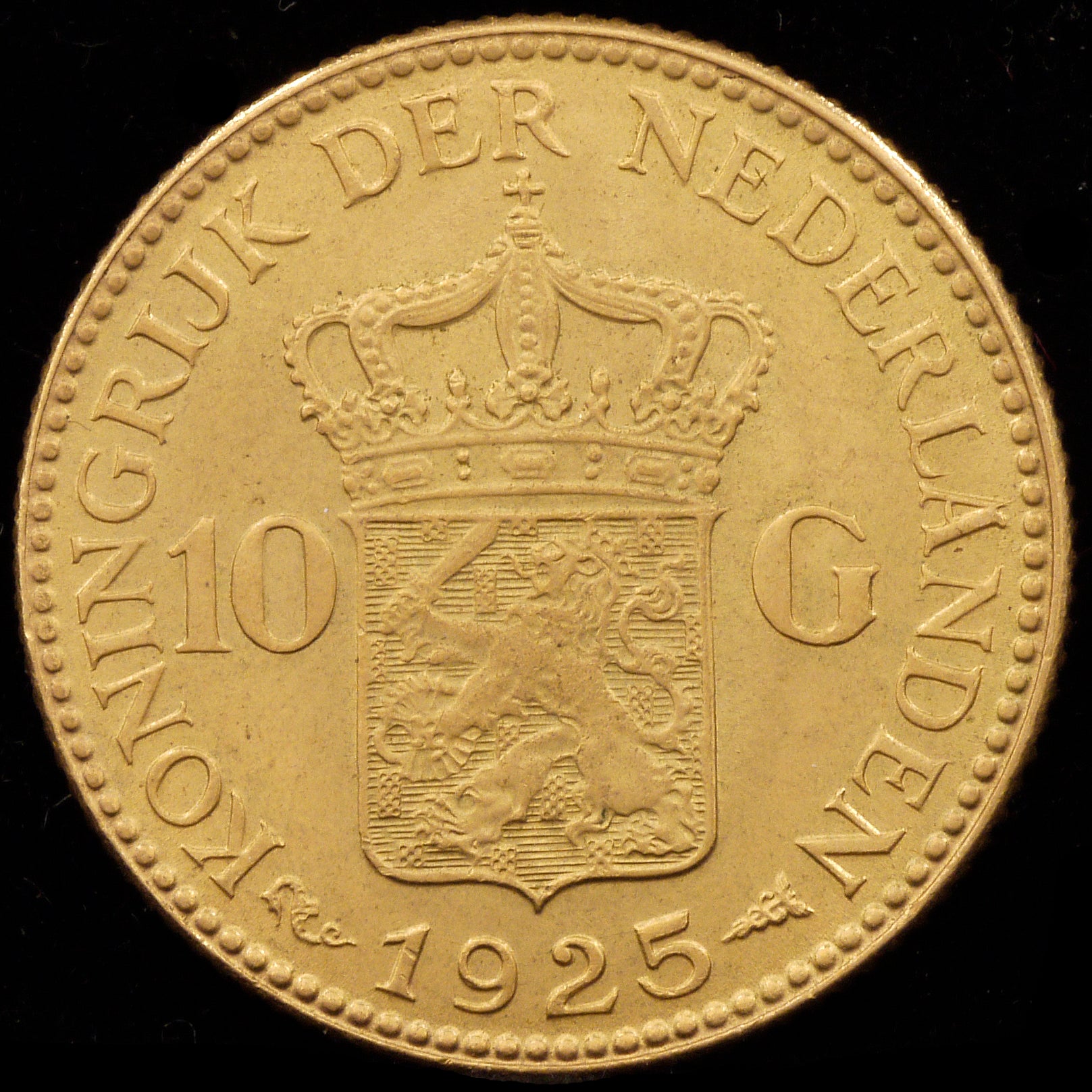 Dutch 10 Gourden Gold Coins 1925 Will Helmina