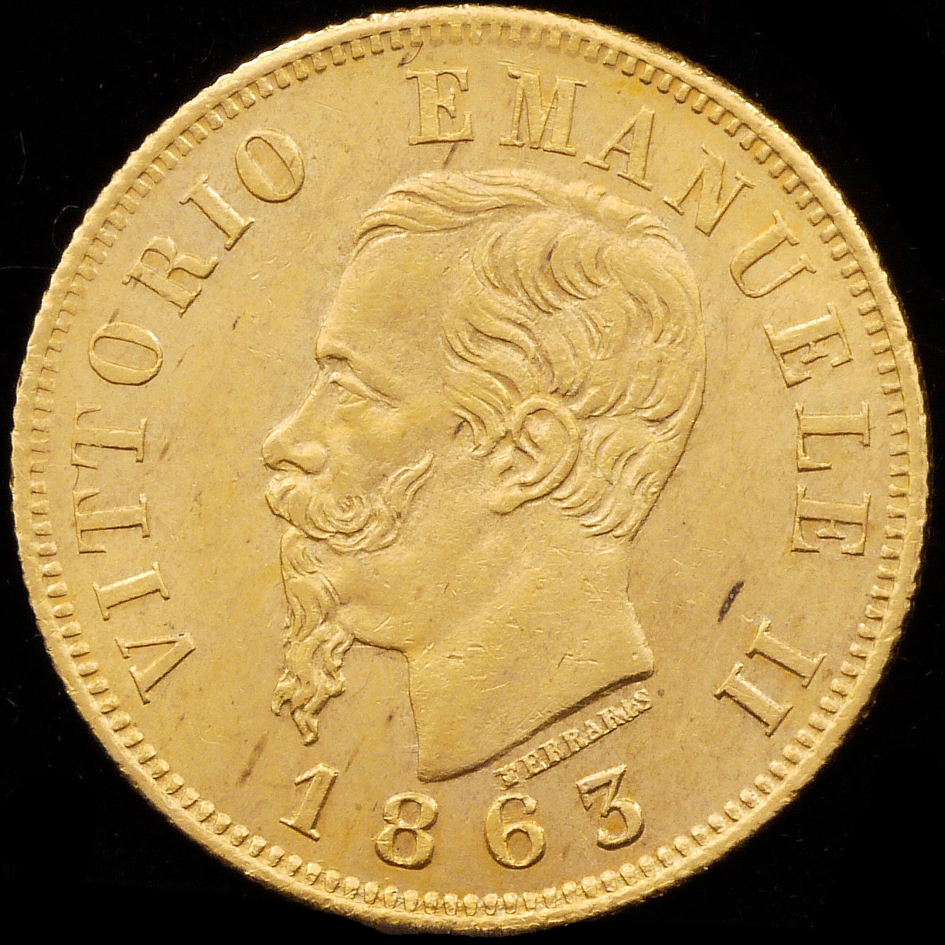 Italy 10 Lille Gold Coins 1863 Witulio Emanuele II