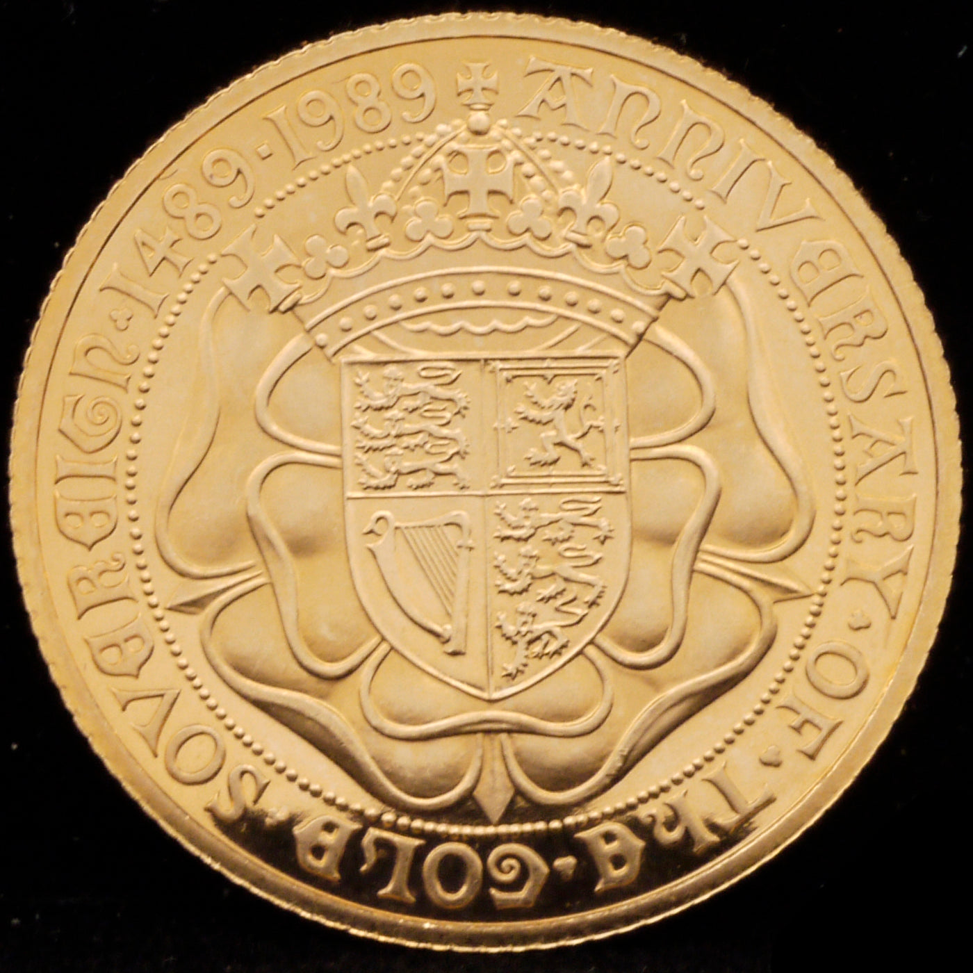 British Sovolin Gold Coin 1989 Elizabeth II Sovelin issuance 500th anniversary