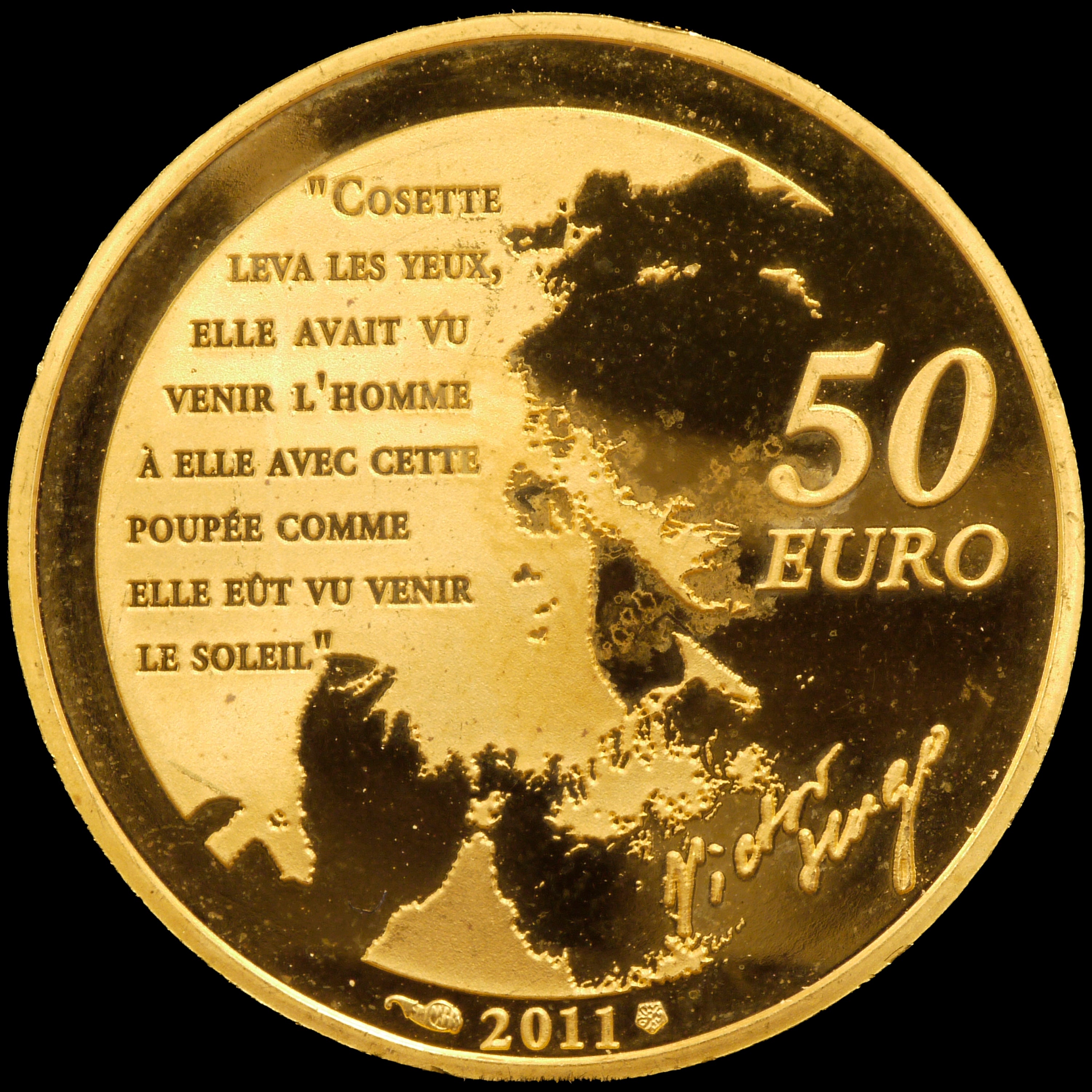 フランス 50ユーロ金貨 2011年 レ・ミゼラブル 少女コゼット