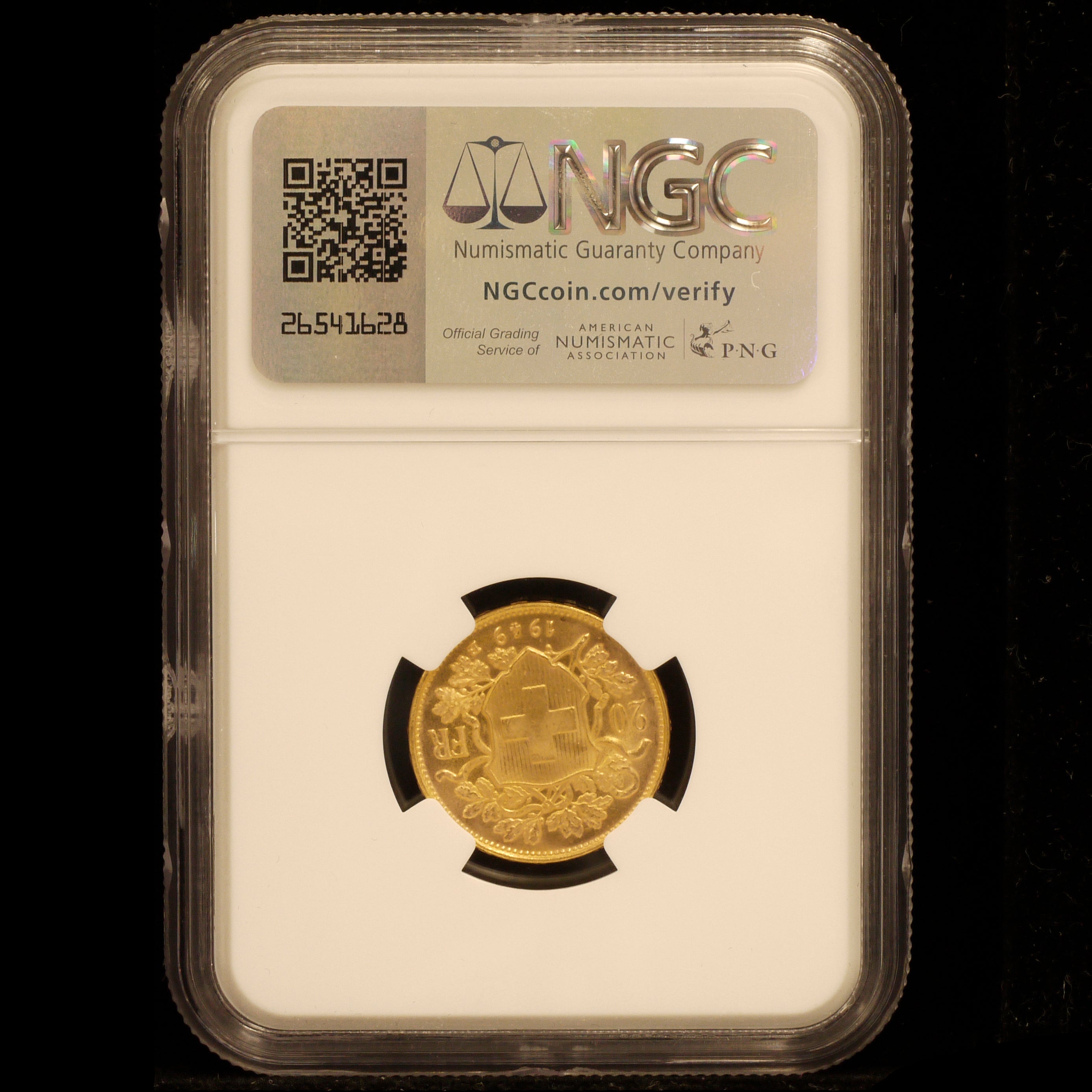 スイス 20フラン金貨 1949年 ヘルヴェティア NGC MS64