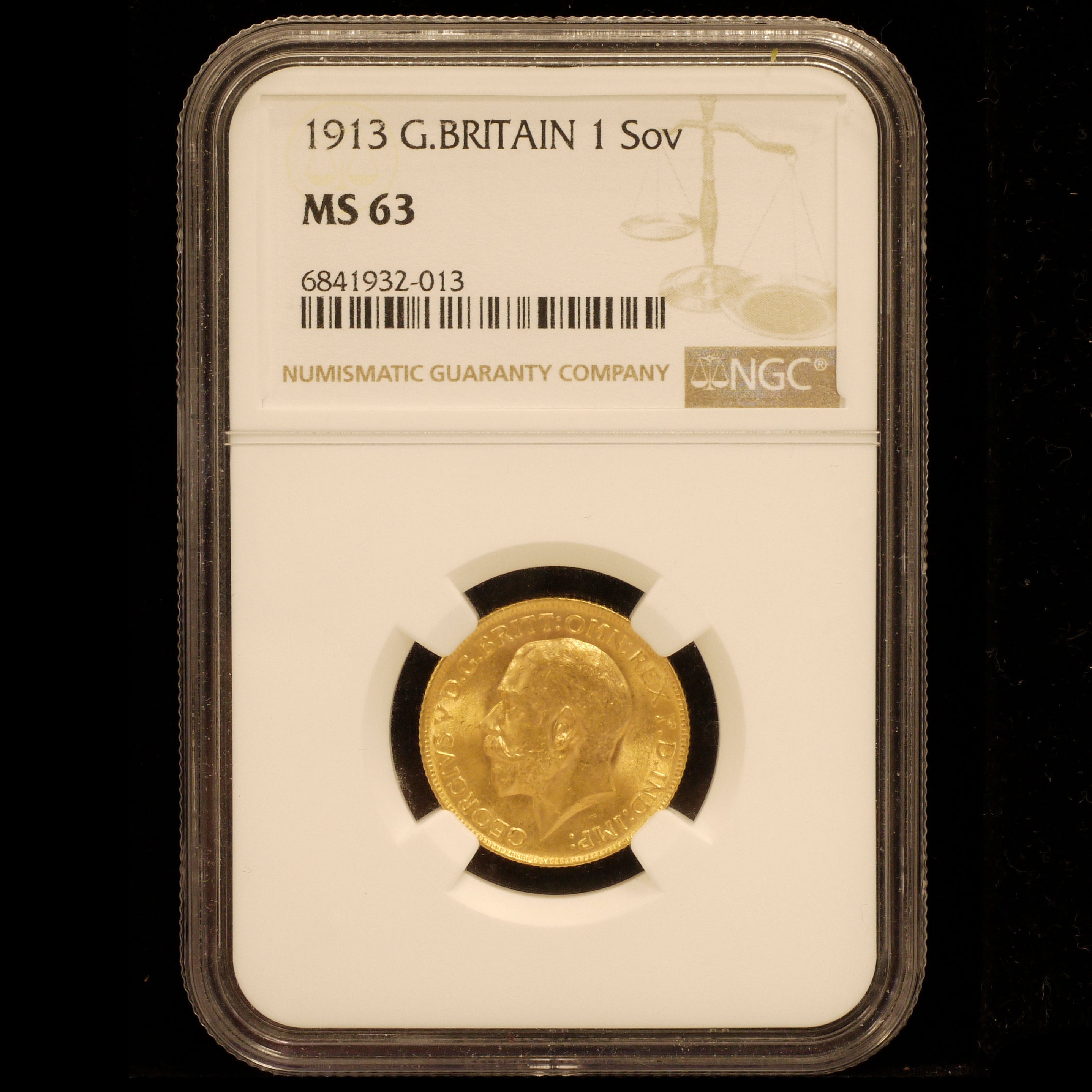 イギリス ソヴリン金貨 1913年 ジョージ5世 NGC MS63