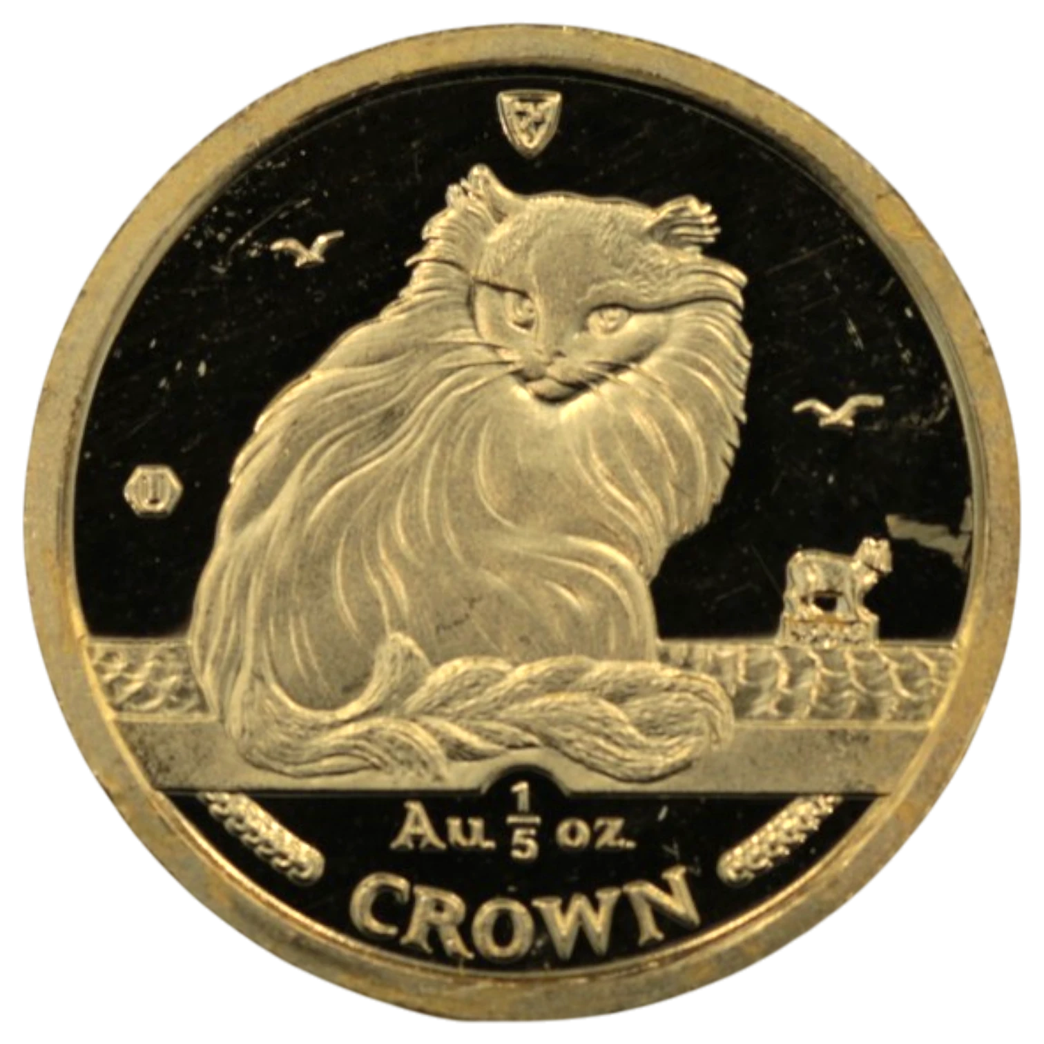 NJ BUYER'S MARKETPLACEの1995年マン島キャット金貨。長毛の猫が描かれた1/5オンスのゴールドコイン。