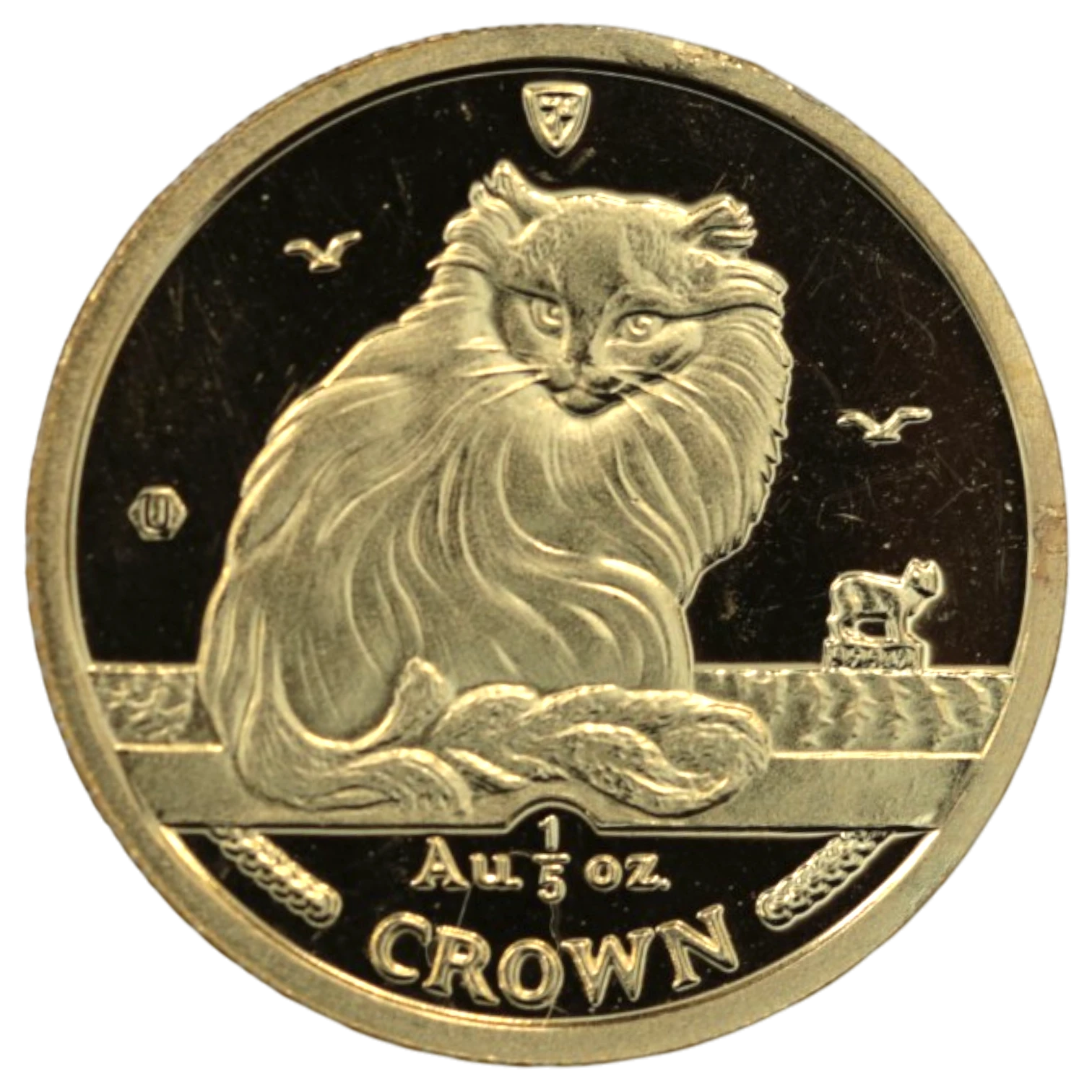 NJ BUYER'S MARKETPLACEの1995年マン島キャット金貨。長毛の猫が描かれた1/5オンスのクラウン金貨。