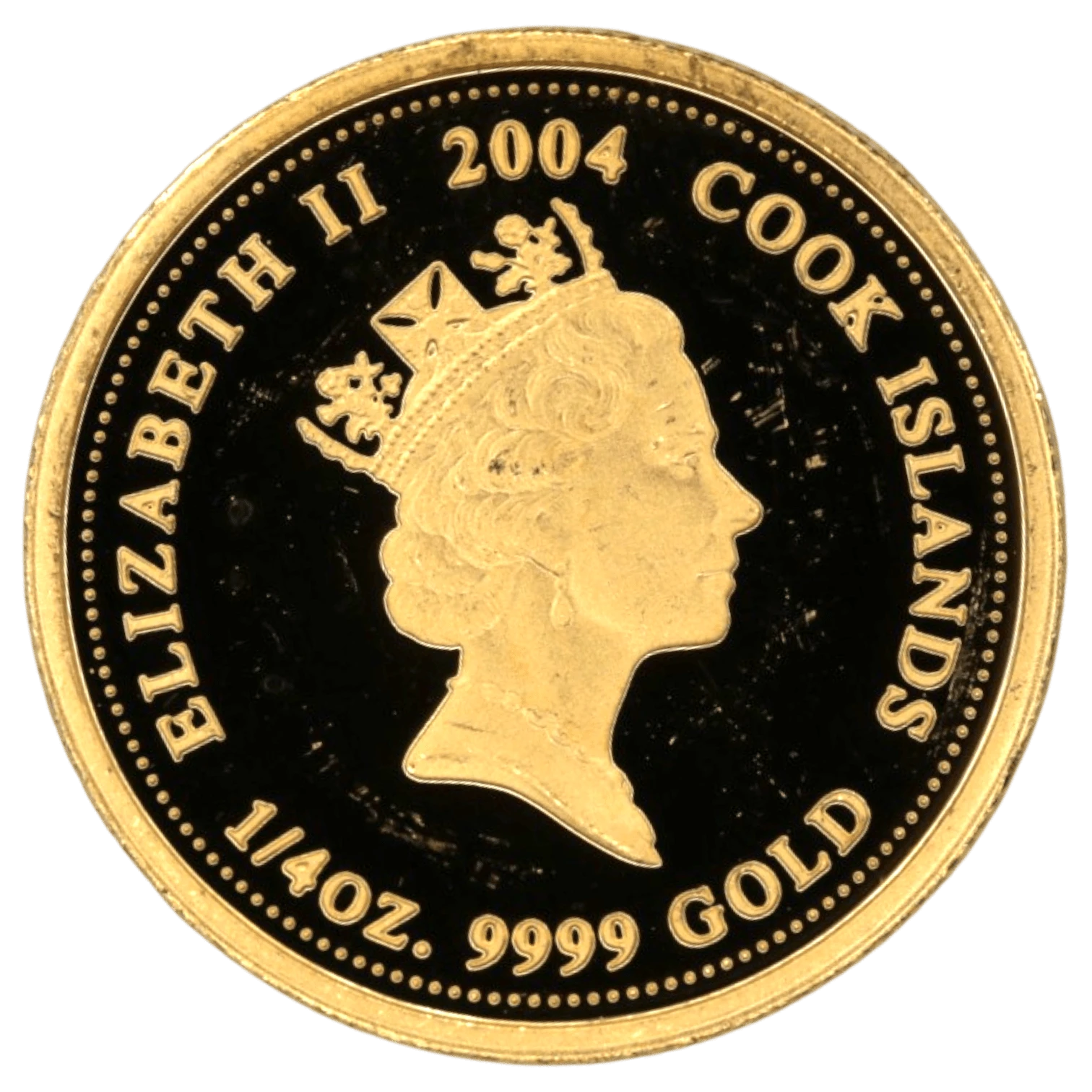 NJ BUYER'S MARKETPLACEの2004年クック島発行ハローキティ25ドル金貨、エリザベス2世の肖像が刻印された1/4オンス純金コイン
