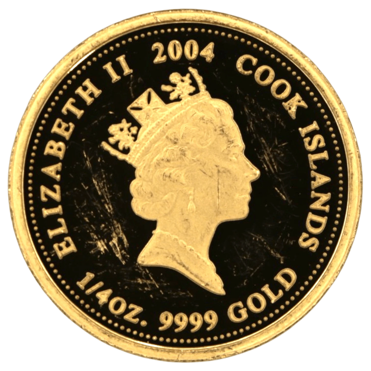 NJ BUYER'S MARKETPLACEの2004年クック島発行ハローキティ25ドル金貨、エリザベス2世の肖像が刻印された1/4オンス純金コイン