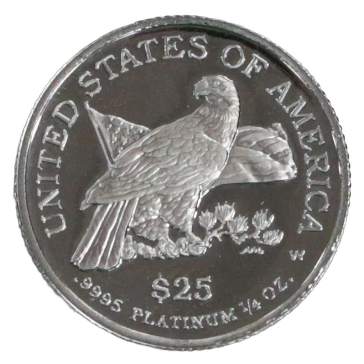 NJ BUYER'S MARKETPLACEの2003年米国プラチナ・イーグル25ドル硬貨。裏面にイーグルと星条旗が精巧に刻まれた純度99.95%のプラチナコイン
